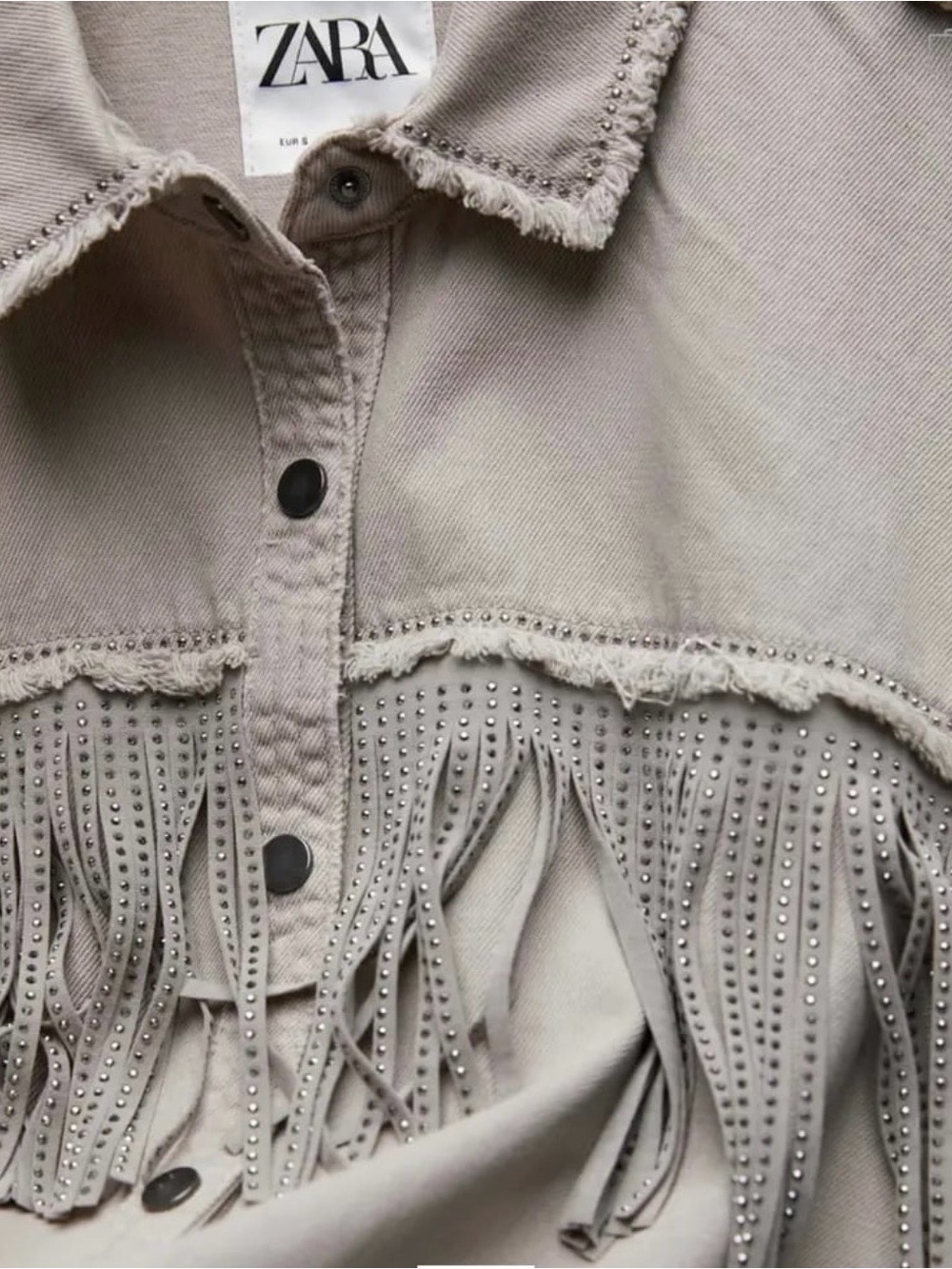 Zara Taupe Fringe Button-Up Jacket - Picture 4 of 9